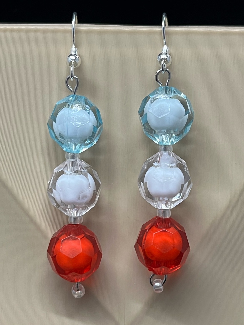 "Firecracker" Tri-Color Faceted Bead Drop Earrings
